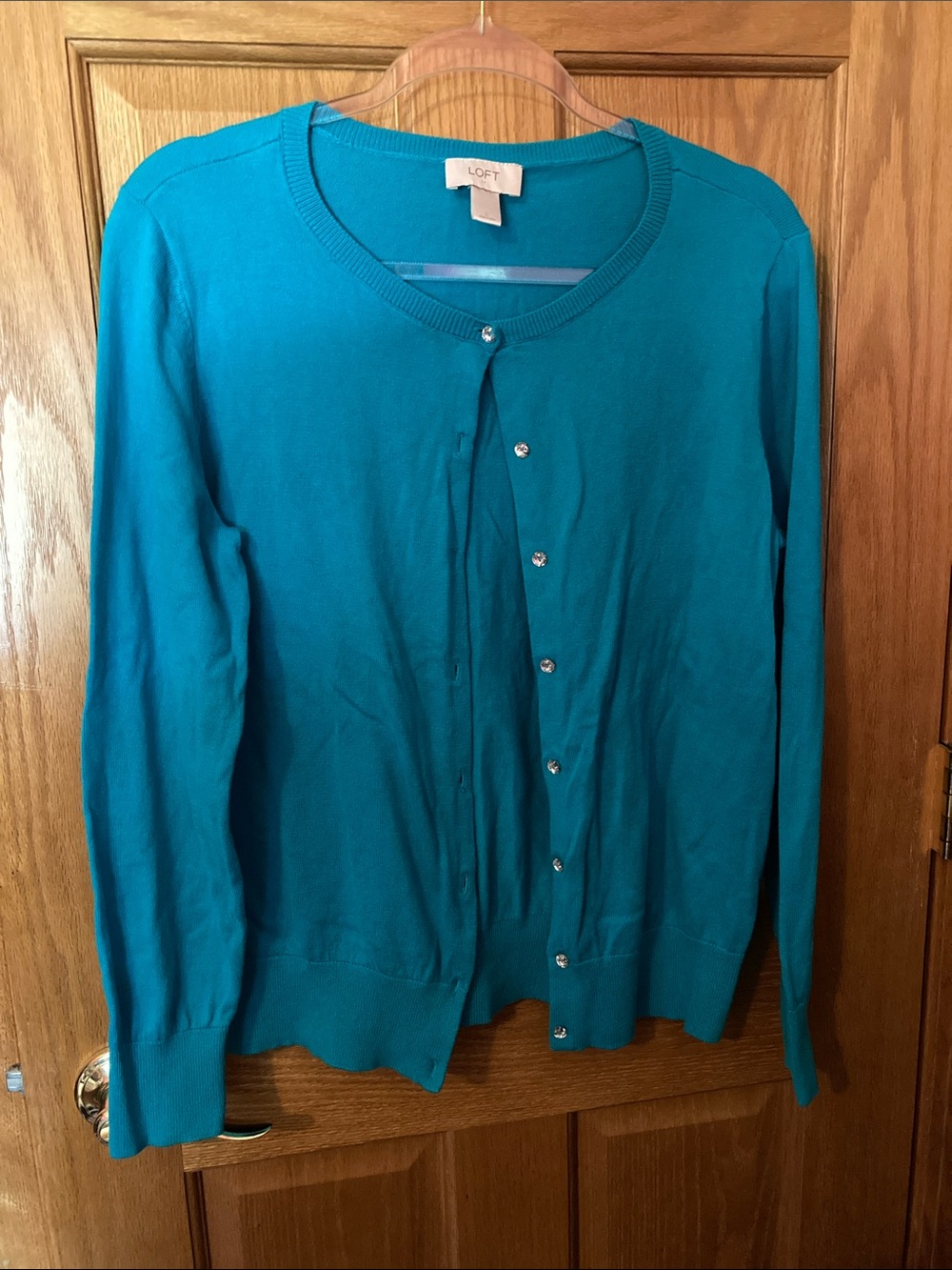 LOFT Teal Crewneck Button Cardigan